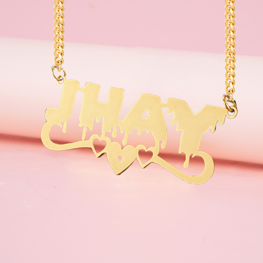 Name Necklace with Love Accents Below