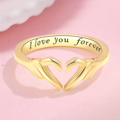 Heart Hand Hug Open Rings Custom Engraved Rings