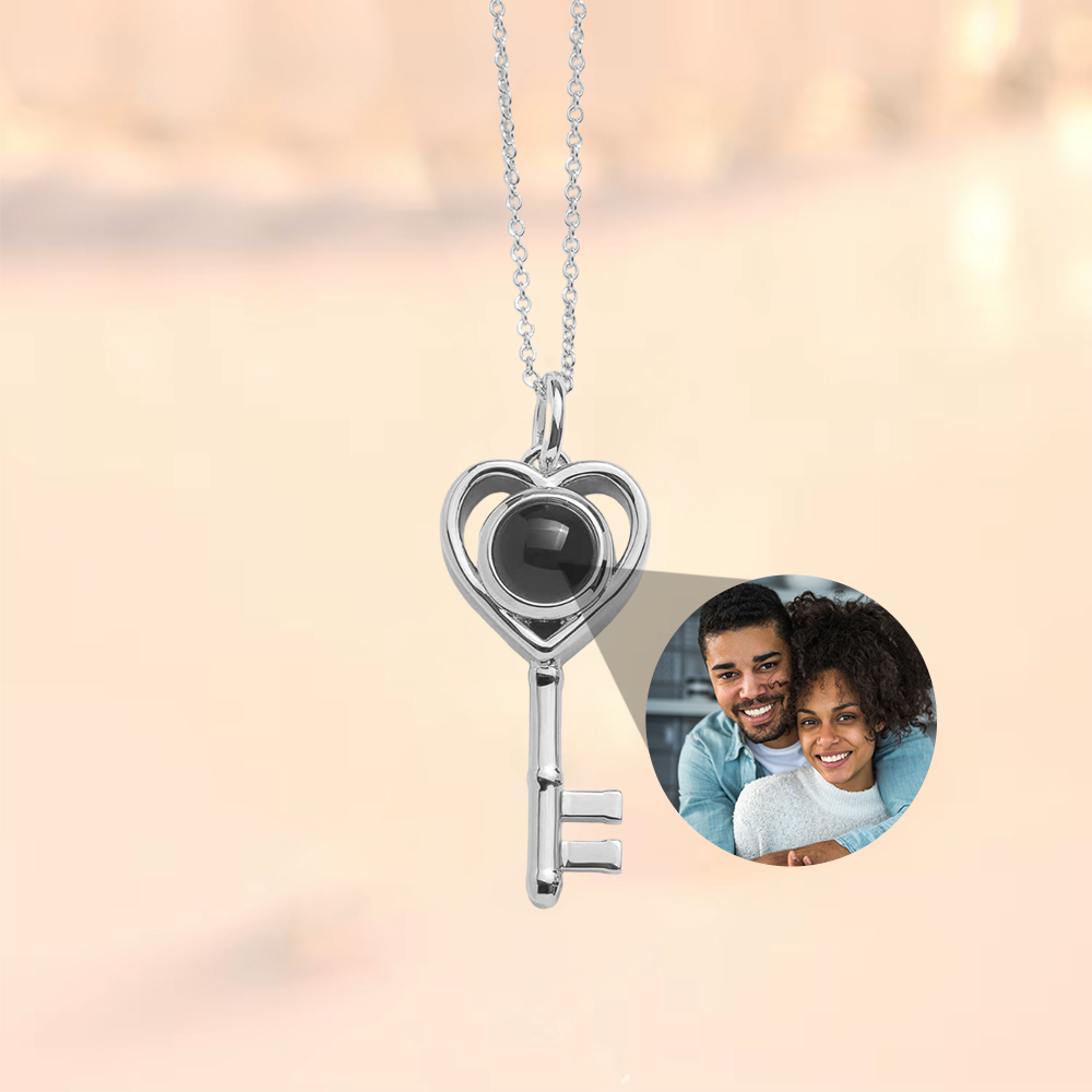Personalized Heart Key Photo Projection Necklace