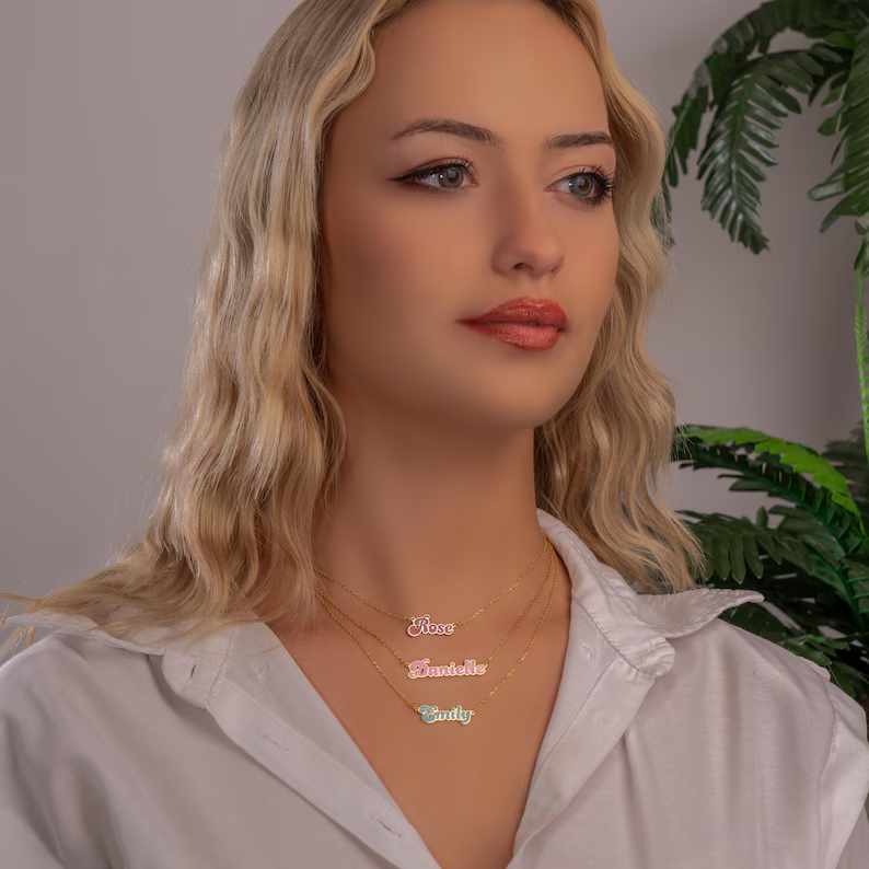 Colorful Nameplate Necklace Personalized Blue Pink Name Necklace