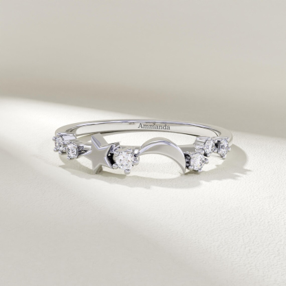 Personalized Zirconia Moon and Star Engraved Ring Name Ring