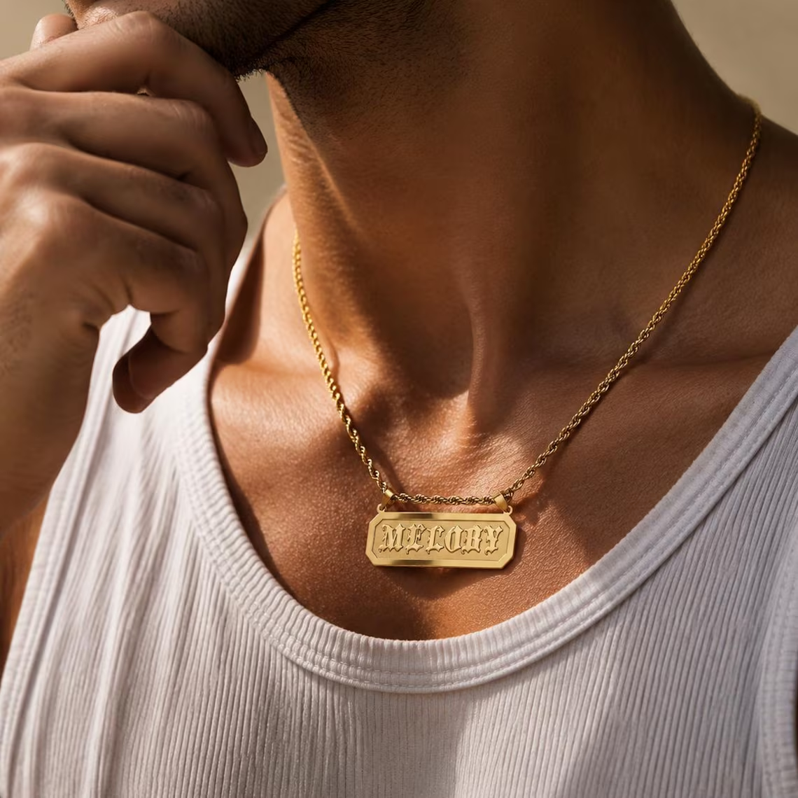 Custom Old English Font Bar Necklace Rope Chain