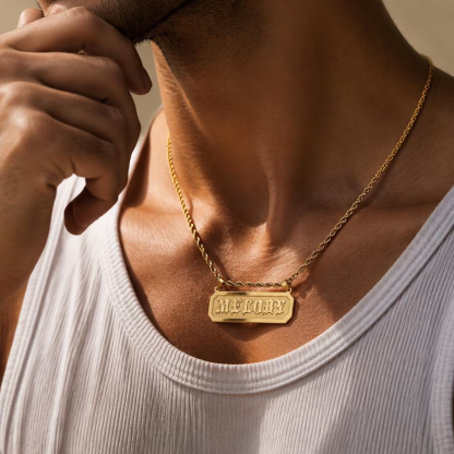 Custom Old English Font Bar Necklace Rope Chain