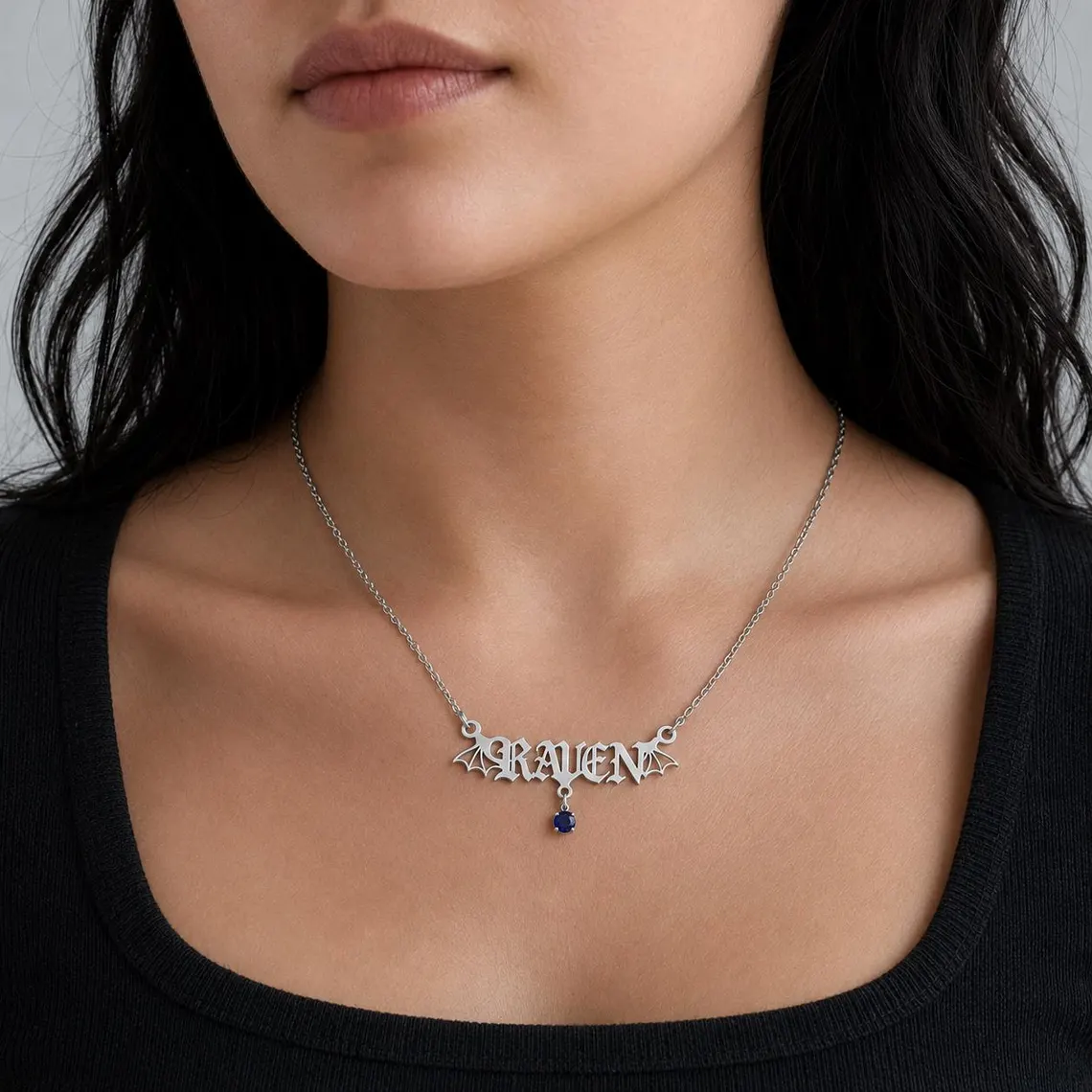 Custom Birthstone Pendant Old English Nameplate Necklace Halloween Gift