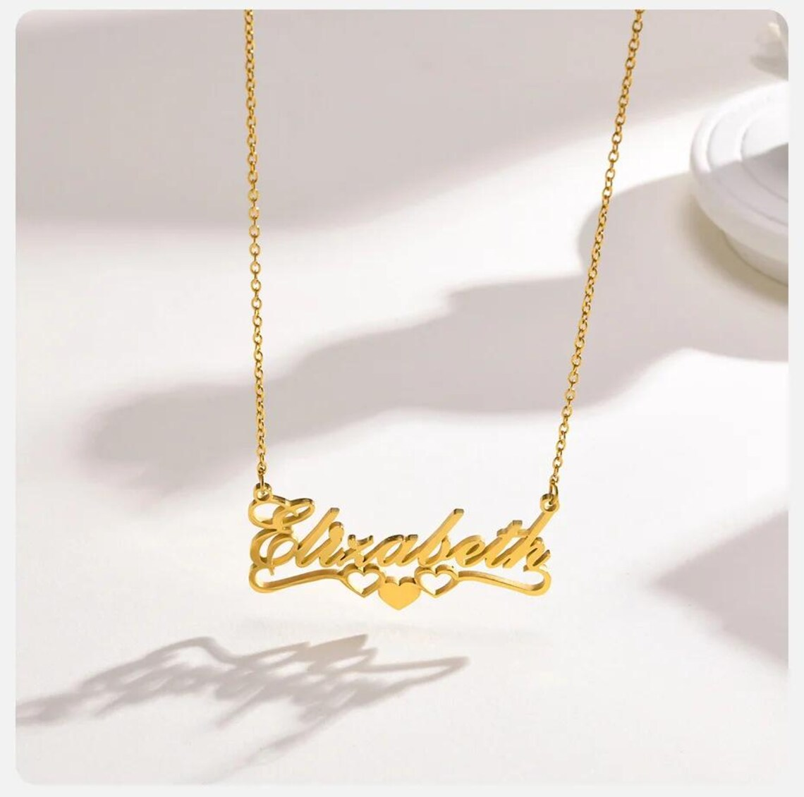 Personalized Three Hearts Nameplate Necklace