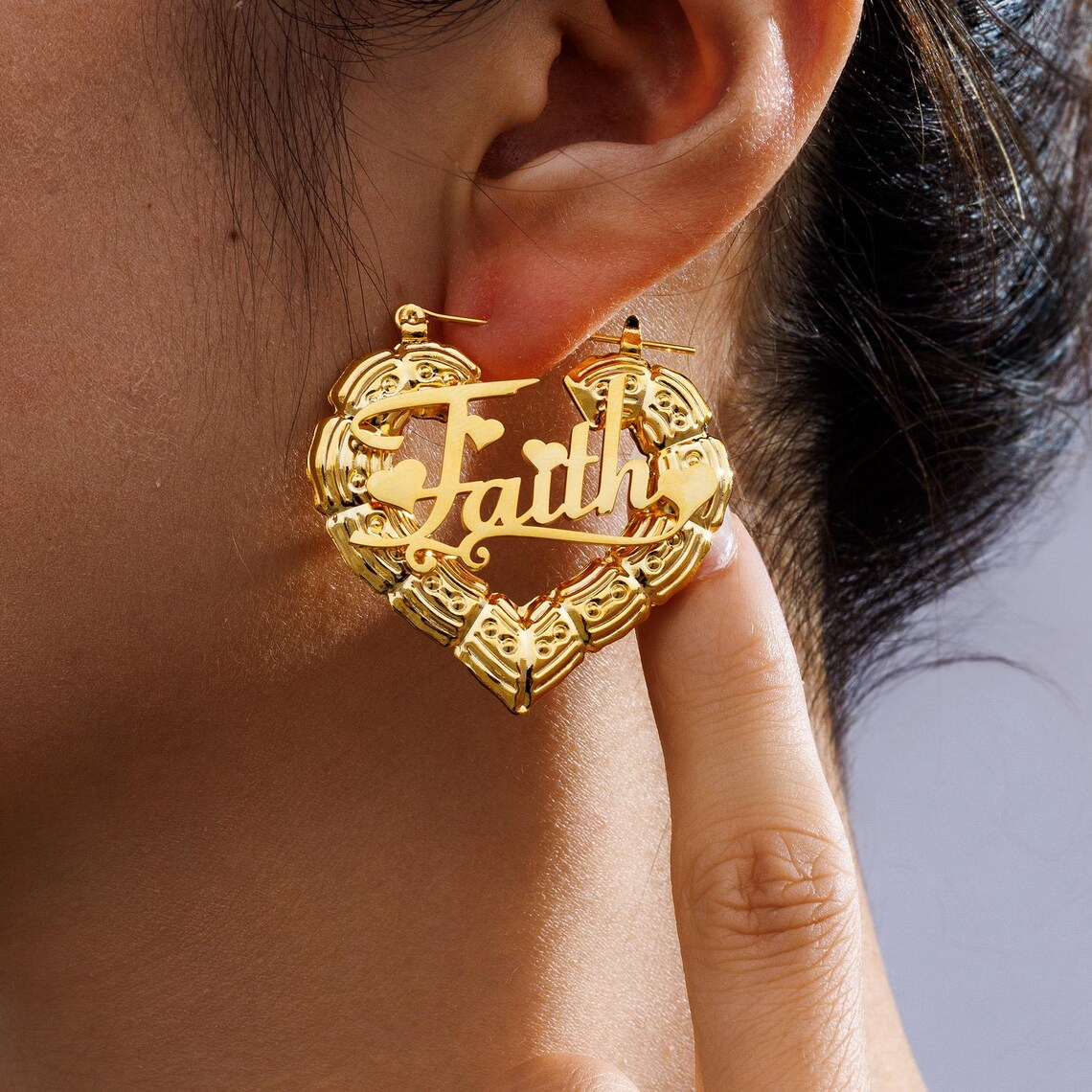 Personalized Hearts Name Necklace Heart Shaped Bamboo Earrings Set