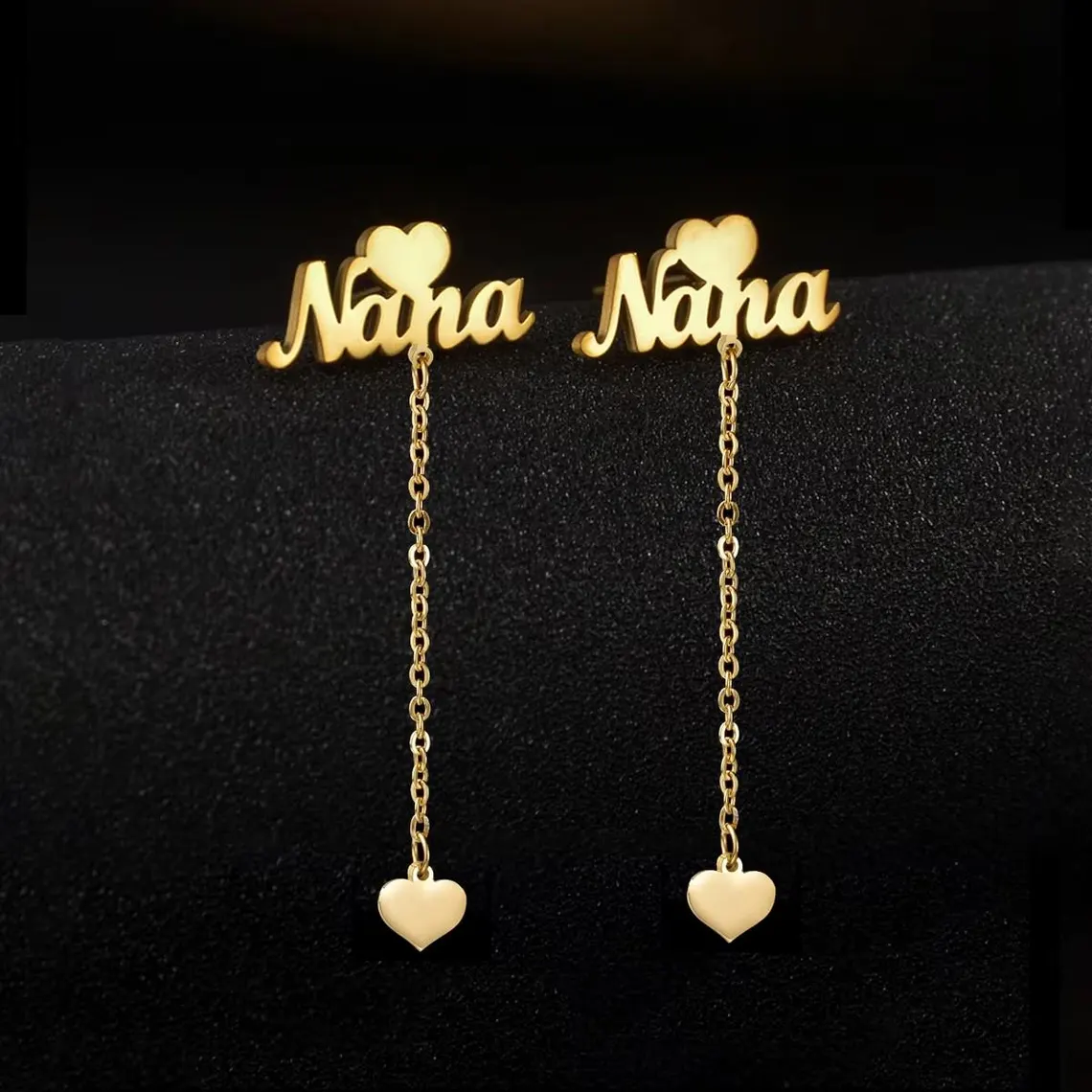 Personalized Heart Nameplate Stud Earrings Dangle Drop Earrings