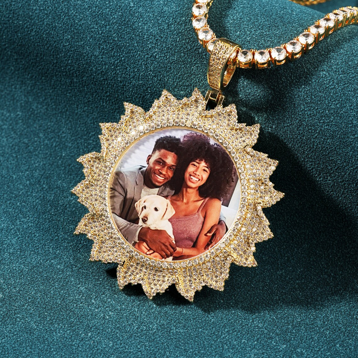 Tennis Chain Sunflower Custom Zircon Photo Necklace