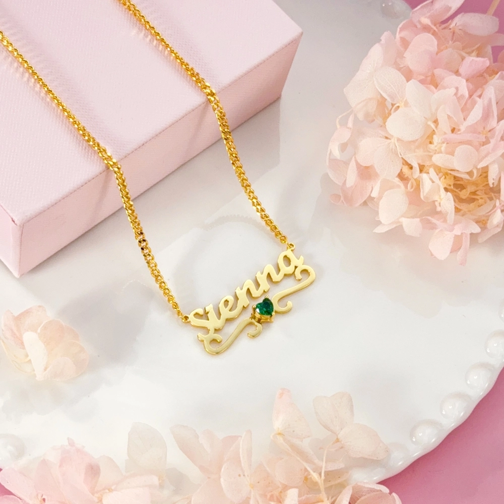 Personalized Heart Birthstone Nameplate Necklace Bracelet Set