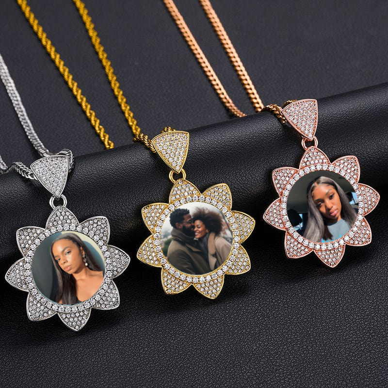 [Copy]Custom Heart Shaped Zirconia Photo Pendant Name Necklace