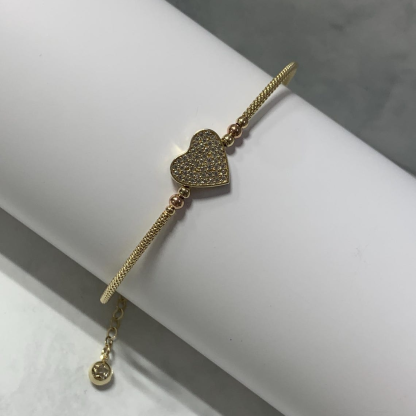 Gold Plated Shiny Heart Butterfly Bangle Bracelet