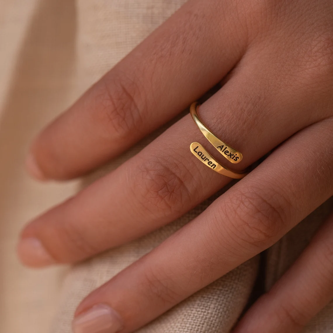 Personalized Two Couple Names Engraved Rings Gold Plated
