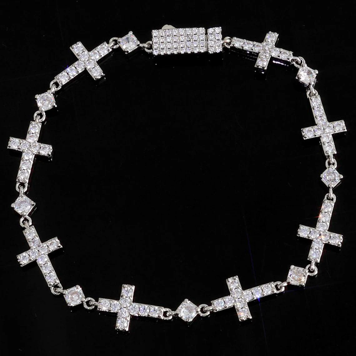 Hip Hop Style Cz Diamond Iced Out Jesus Cross Link Bracelet