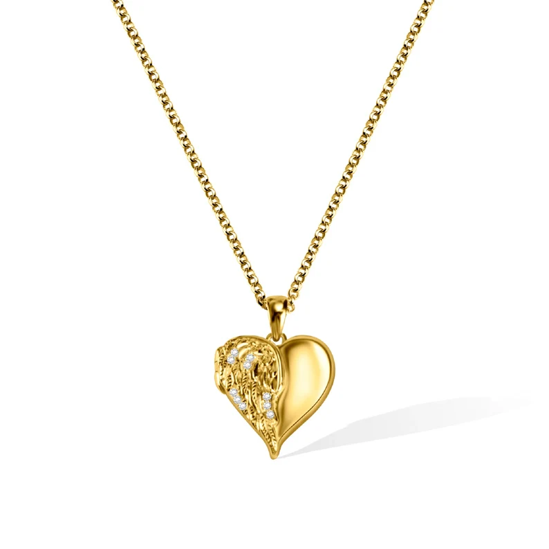 Personalized Diamonds Angel Wings Heart Locket Necklace Custom Photo Necklace