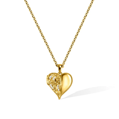 Personalized Diamonds Angel Wings Heart Locket Necklace Custom Photo Necklace
