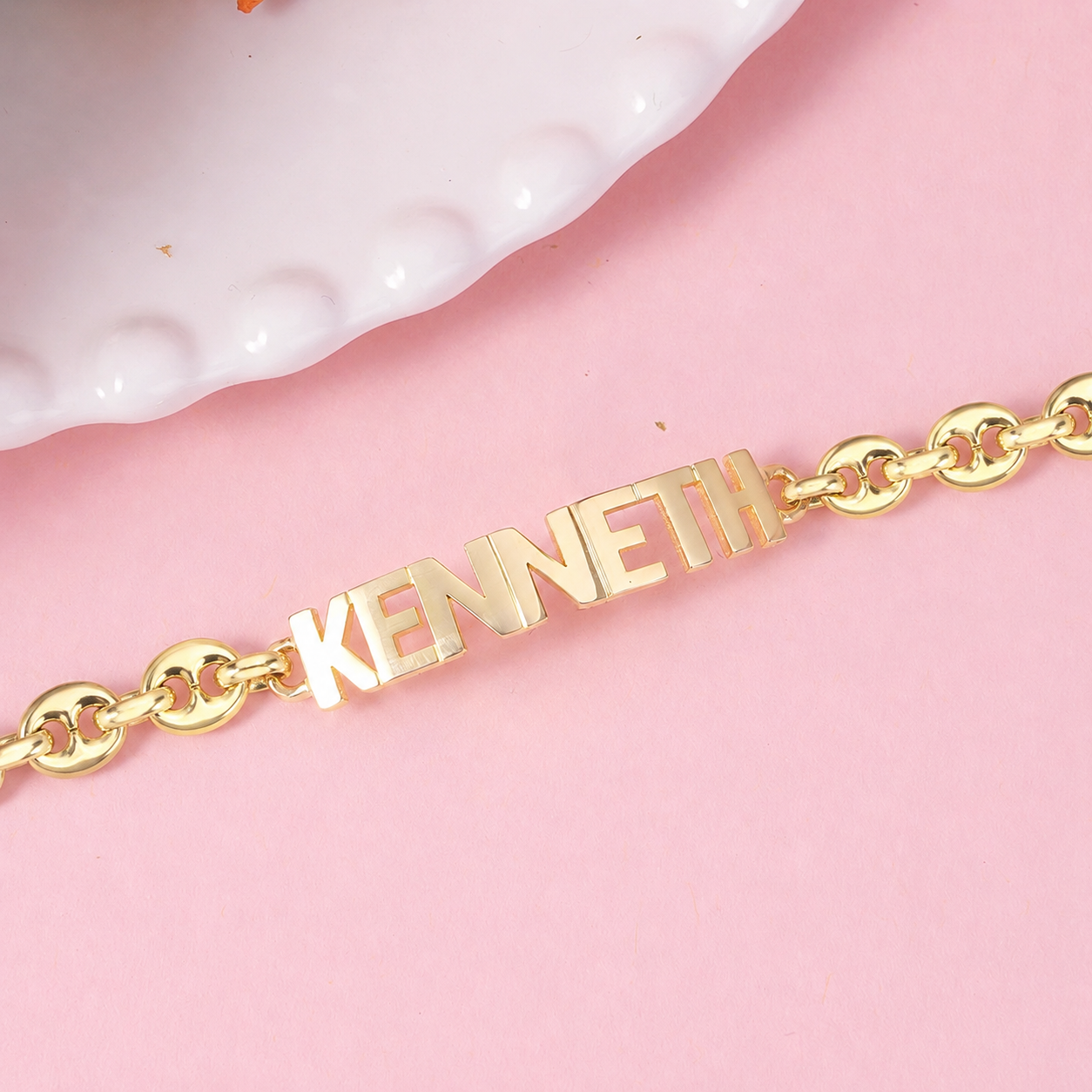 Puffed Mariner Link Chain Bracelet Gold Plated Personalized Name Bracelet