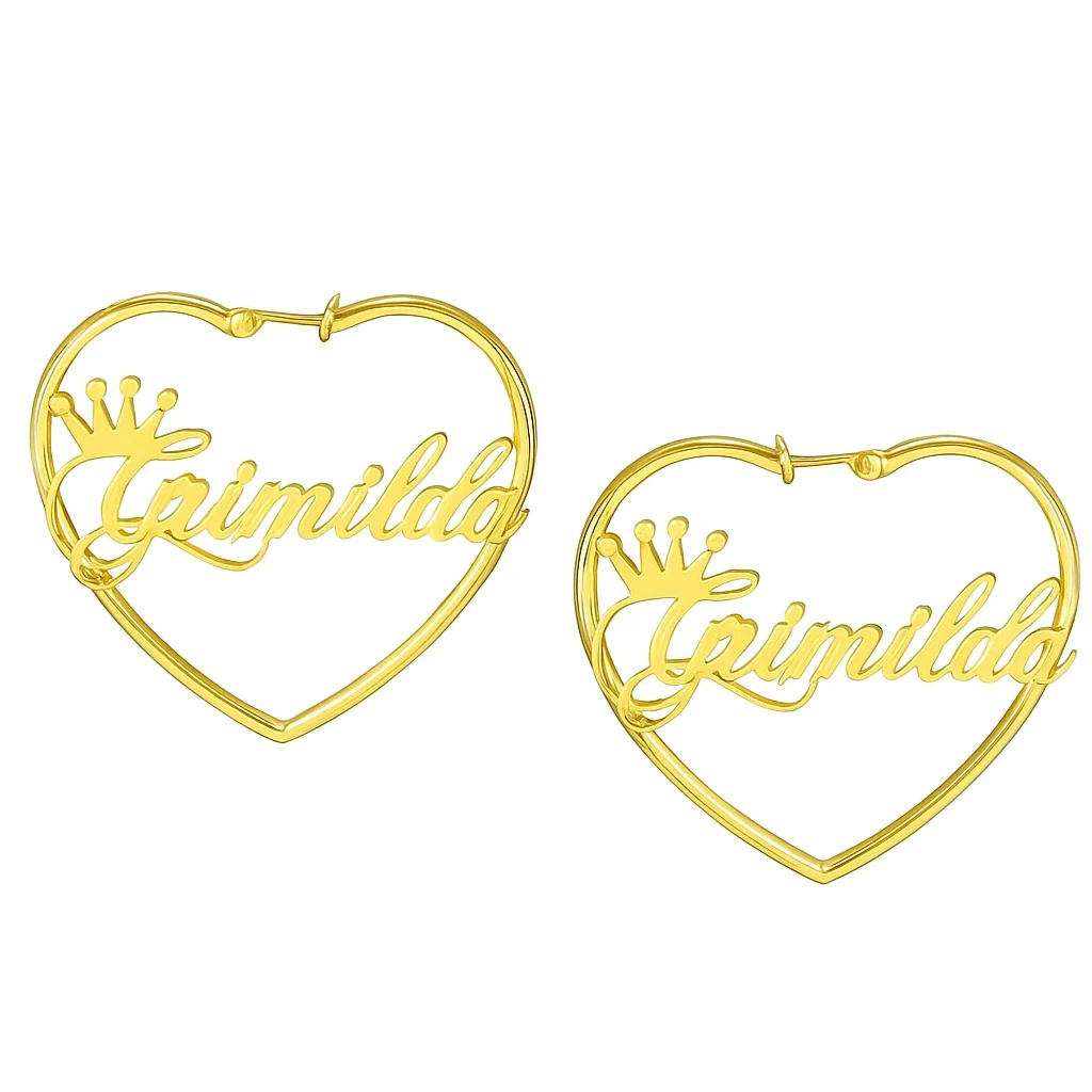 Gold Plated Love Shaped Earrings Personalized Name Earrings