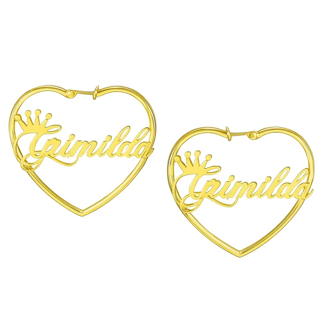 Gold Plated Love Shaped Earrings Personalized Name Earrings