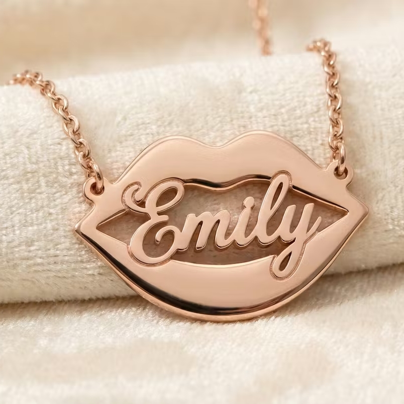 Lips Shaped Nameplate Necklace Custom Name Necklace