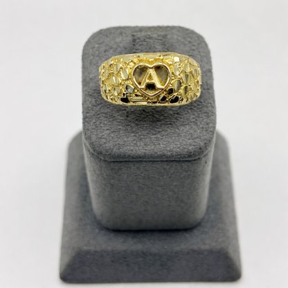 Gold Plated Love Heart Initial Ring Nugget Ring