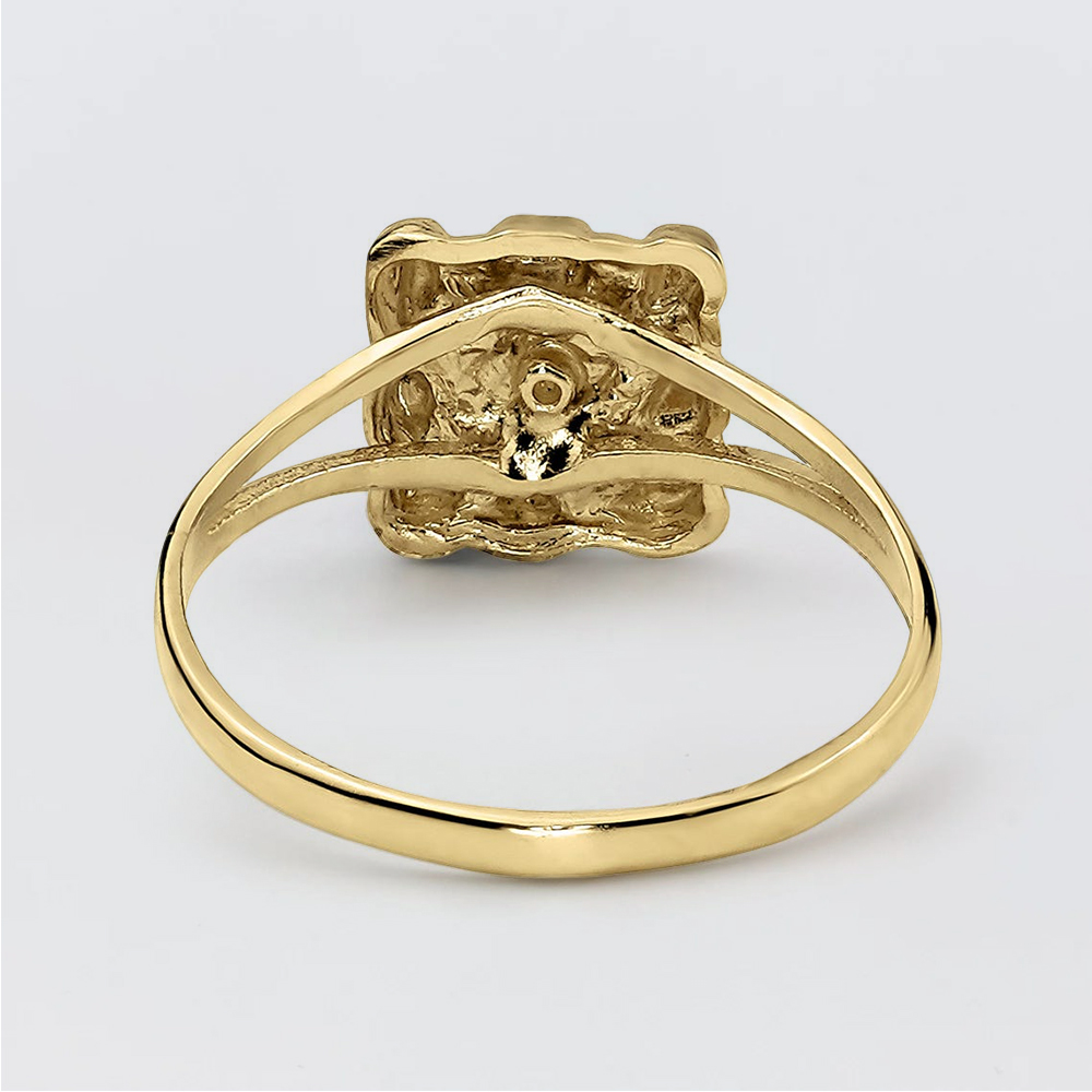 Vintage Nugget Diamond Cut Square Ring Custom Engraved Text