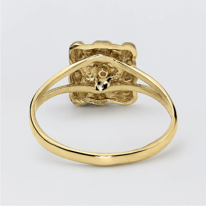 Vintage Nugget Diamond Cut Square Ring Custom Engraved Text