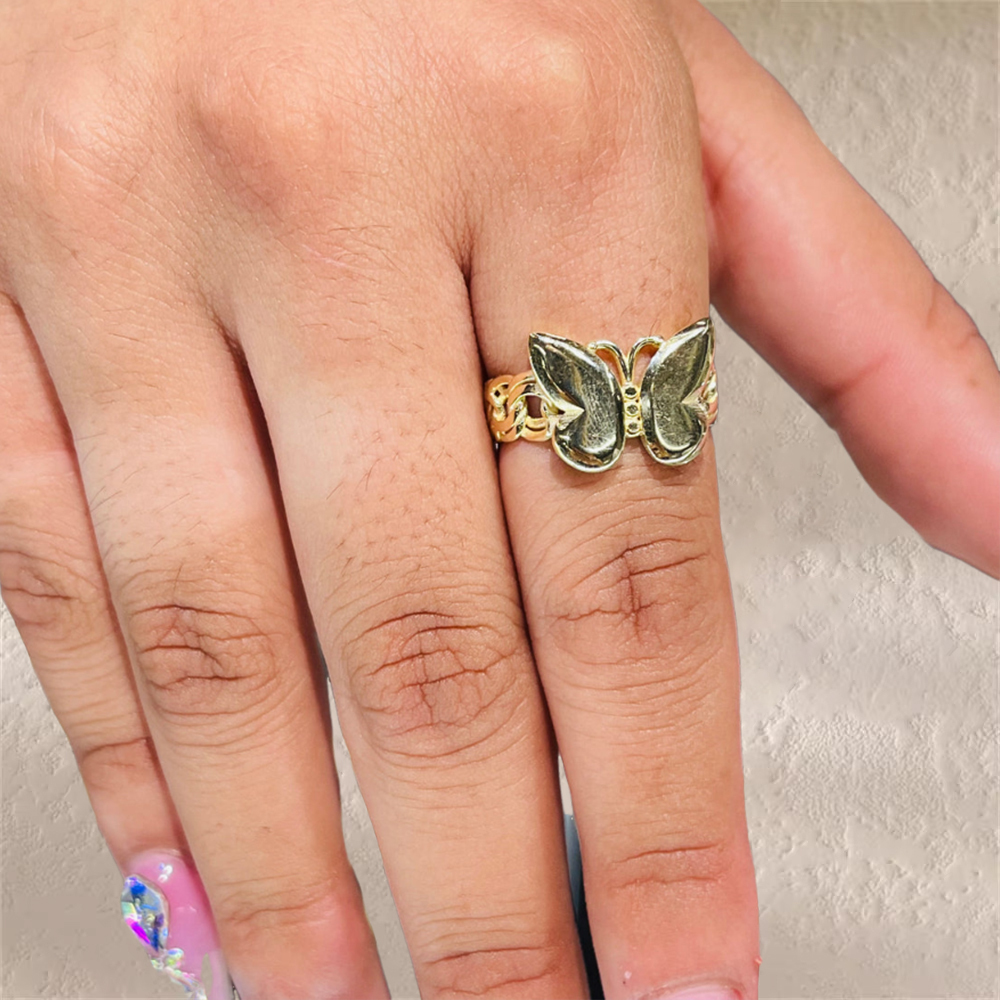 Butterfly Ring On Cuban Chain Gold Plated Ring