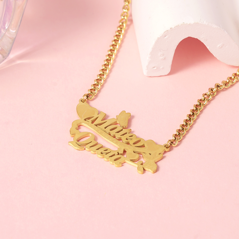 Heart Butterfly Nameplated Pendant Personalized Name Necklace Couple Necklace