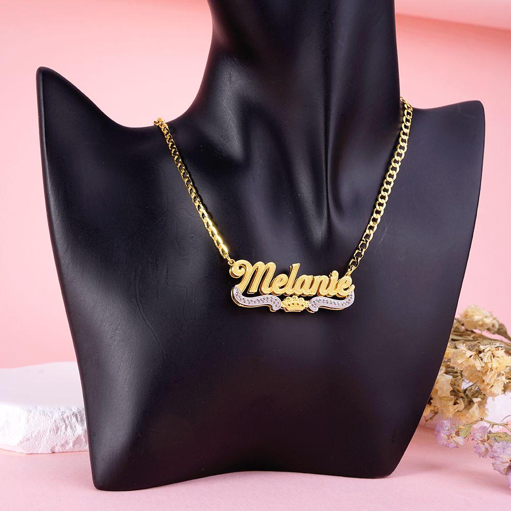 Double Plated Crown Name Necklace Personalized Gold Plated Necklace