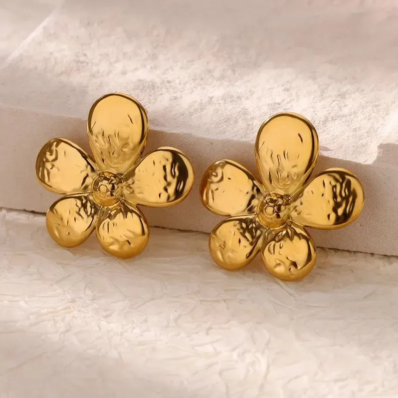Gold Plated Chunky Maximalist Flower Earrings