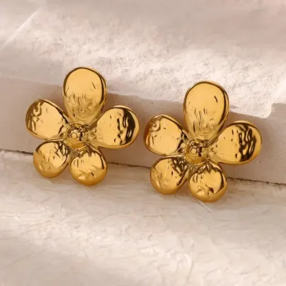 Gold Plated Chunky Maximalist Flower Earrings