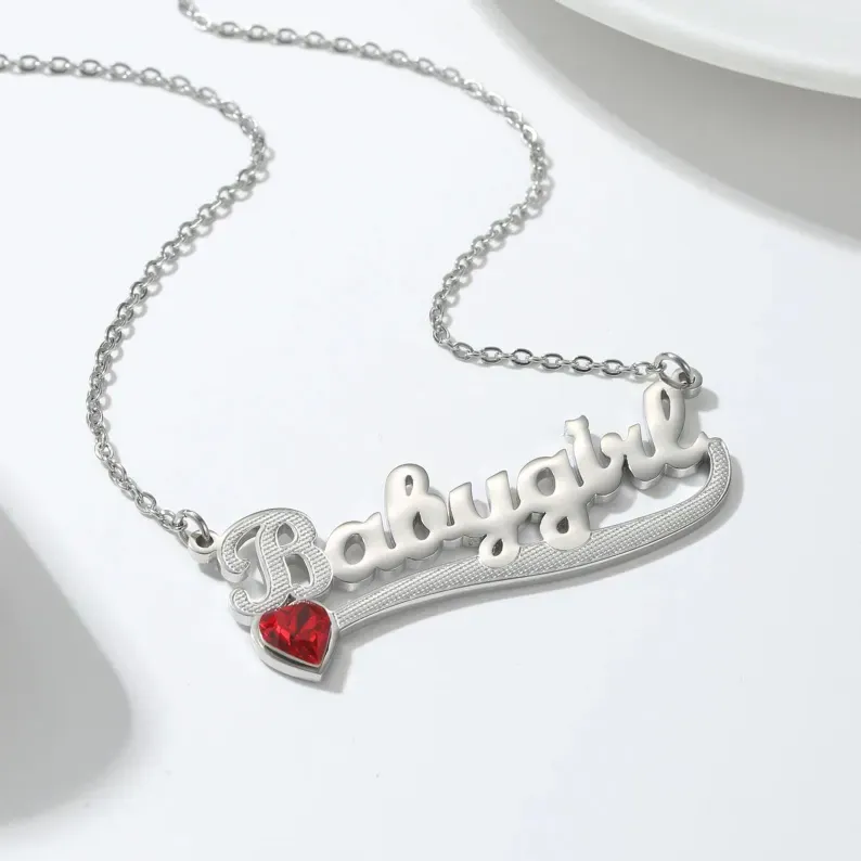 Gold Plated Birthstone Heart Name Necklace