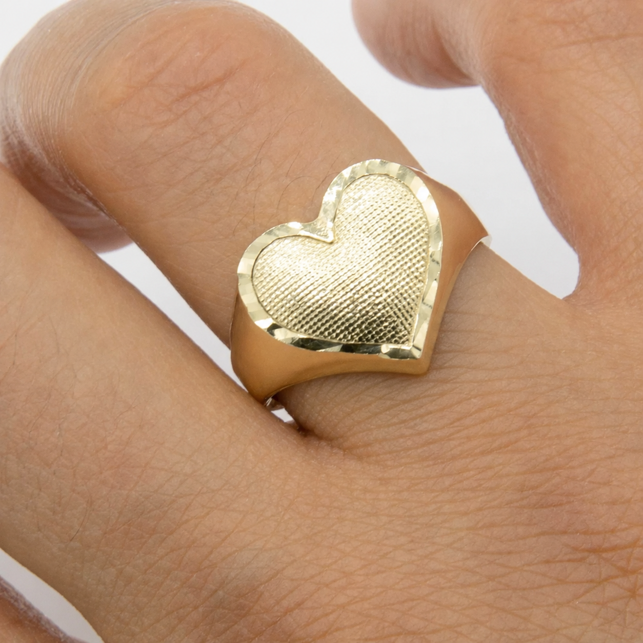 Gold Plated Textured Heart Ring Custom Engraved Name Ring