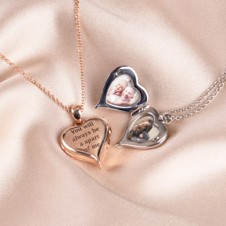 Personalized Diamonds Angel Wings Heart Locket Necklace Custom Photo Necklace