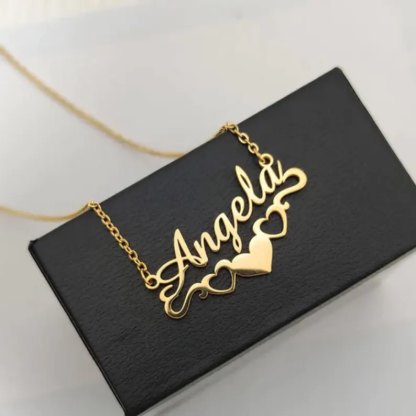 Custom Three Heart Gold Plated Personalized Name Necklace For Her