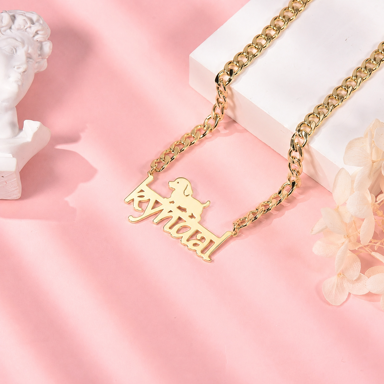 Gold Plated Name Necklace with Gog Engraved Name Necklace