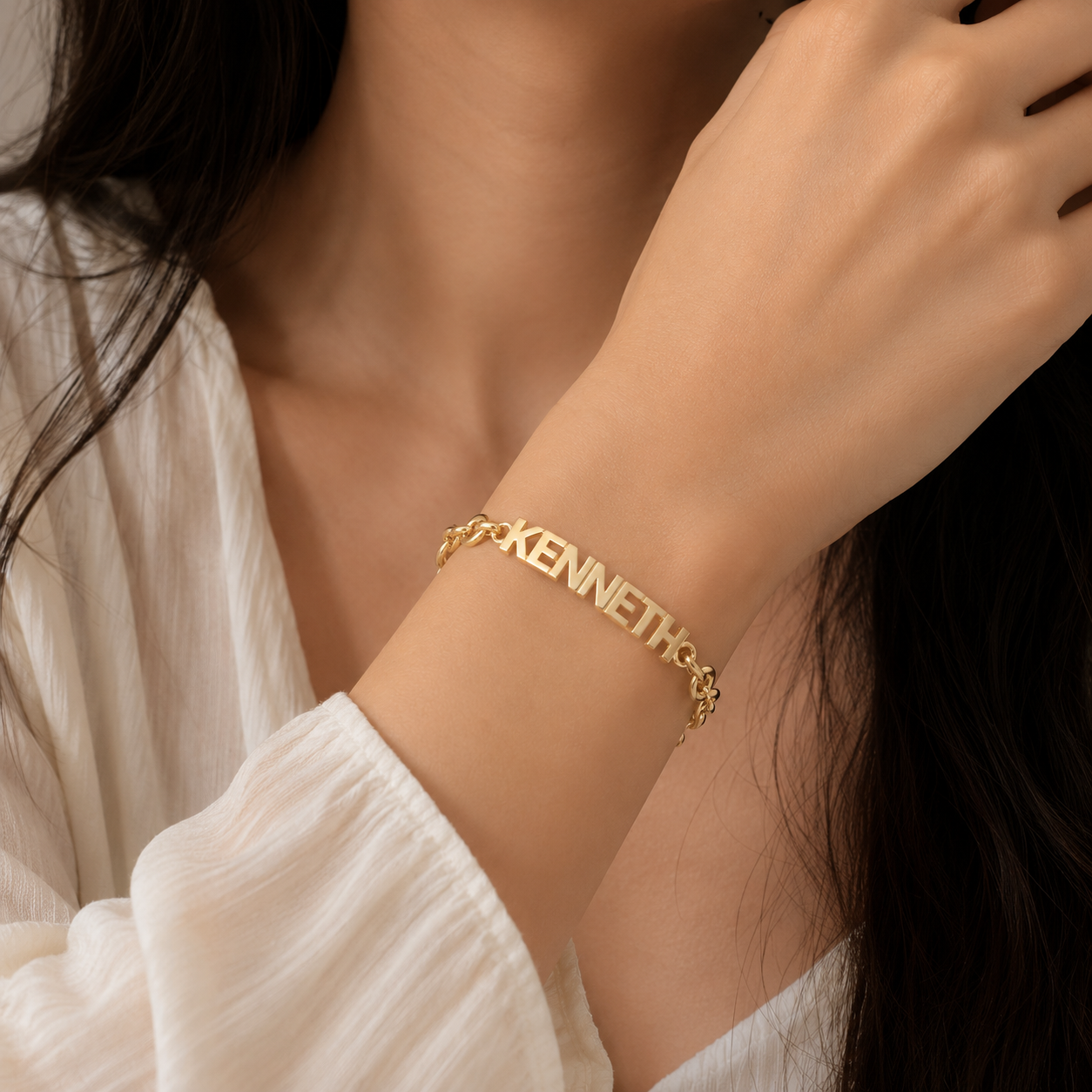 Puffed Mariner Link Chain Bracelet Gold Plated Personalized Name Bracelet