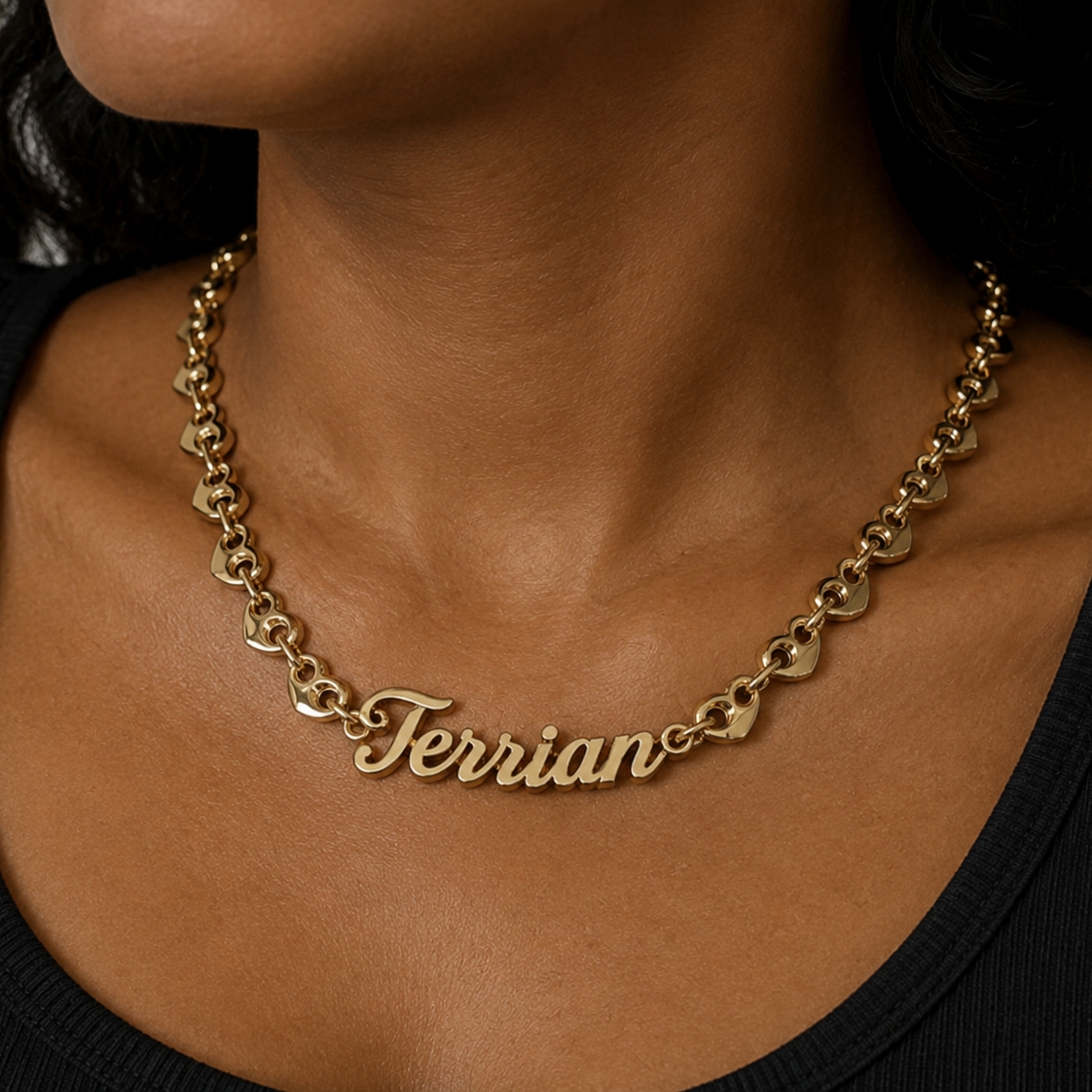 Puffed Heart Mariner Link Chain Name Necklace Custom Name Necklace