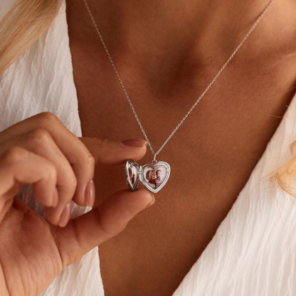 Heart Locket Birthstone Photo Pendant Necklace Personalized Photo Necklace