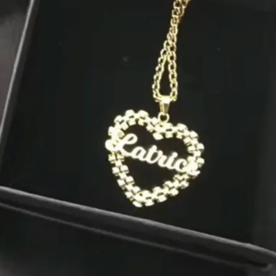 Custom RX Style Heart Love Nameplate Gold Plated Name Necklace