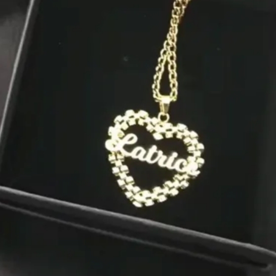 Custom RX Style Heart Love Nameplate Gold Plated Name Necklace