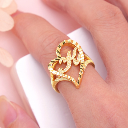 Initial Letter Heart Ring Personalized Custom Engraved Ring