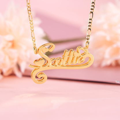 Double Plate Personalized Nameplate 3D Necklace With Heart Valentine's Day Gift