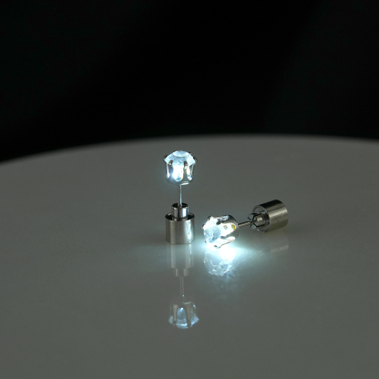 LED Blinking Clear Round CZ Stud Earrings Luminous Earrings 