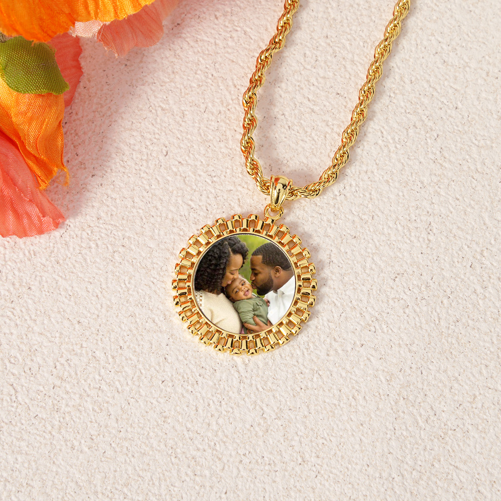 RX Style Watch Band Round Circle Charm Pendant Custom Photo Necklace Memorial Neckalce