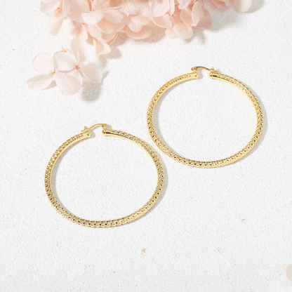 Diamond Cut Hoop Earrings Gold Plated Nugget Style Women Earrings