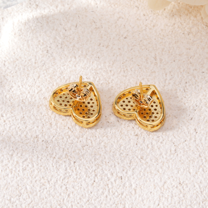 Pink Heart Love Sparkling CZ Heart Stud Earrings