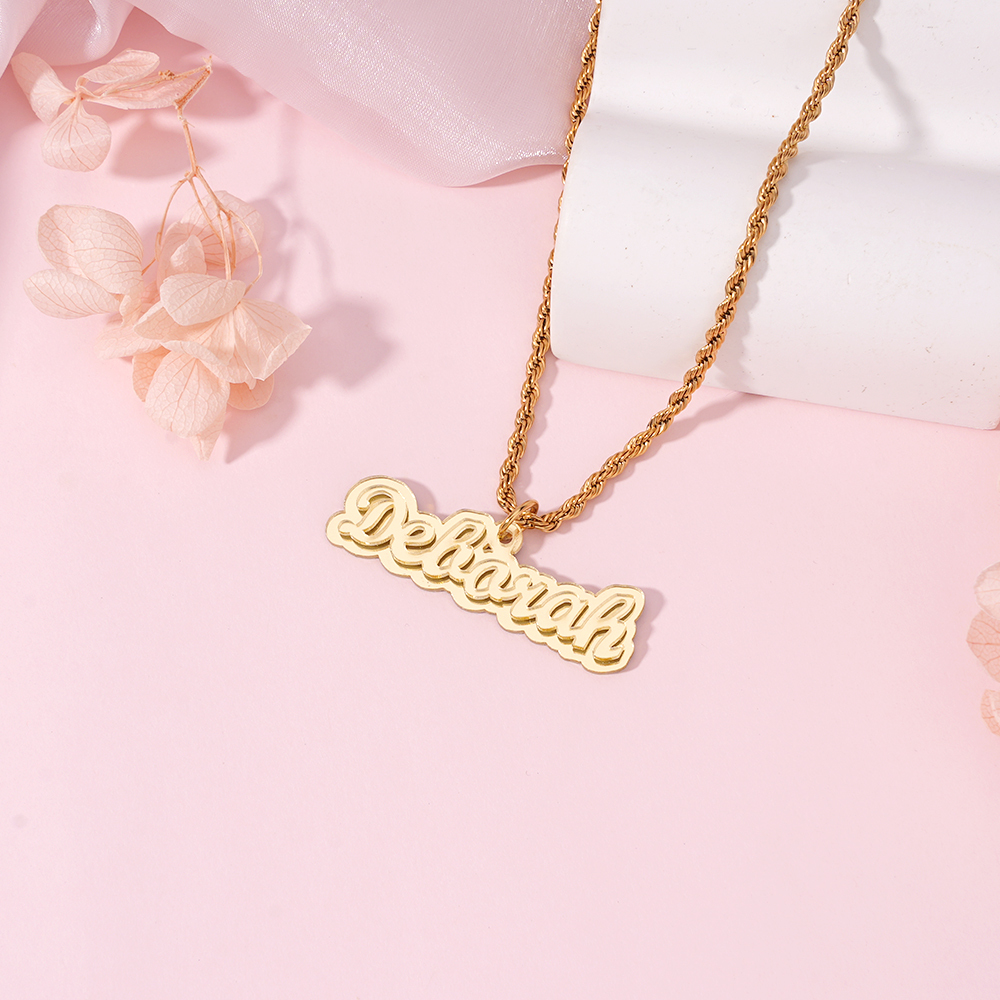 Gold Rope Chain Acrylic Nameplate Personalized Necklace