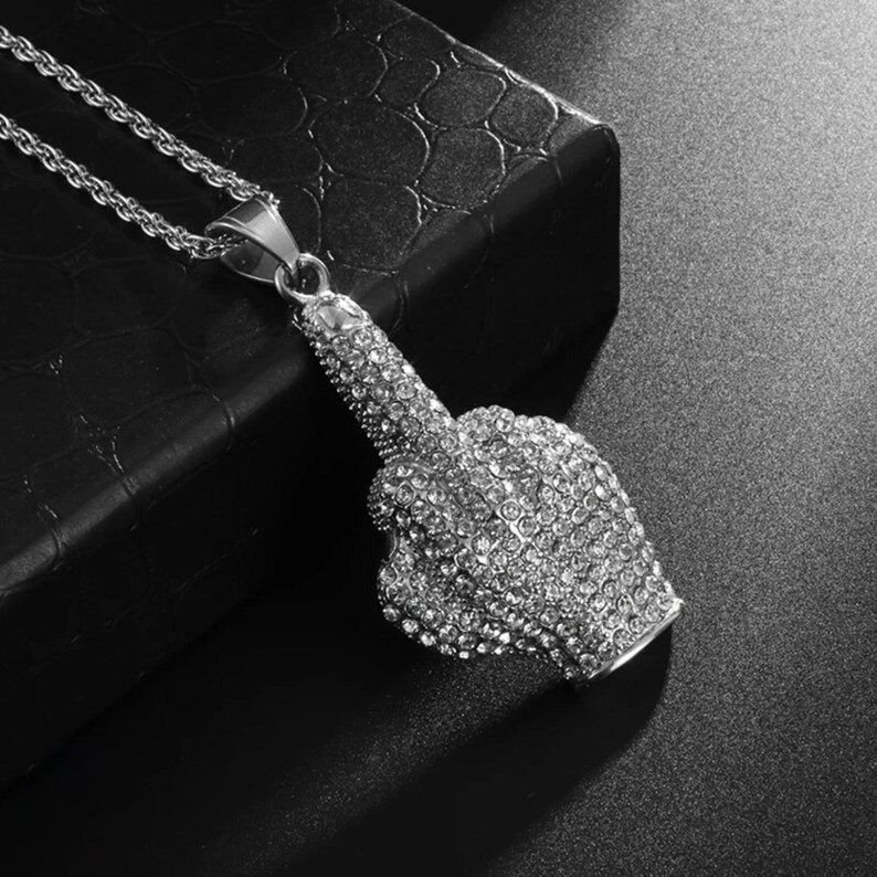 Middle Finger Pendant Necklace Rope Chain Hip Hop Necklace