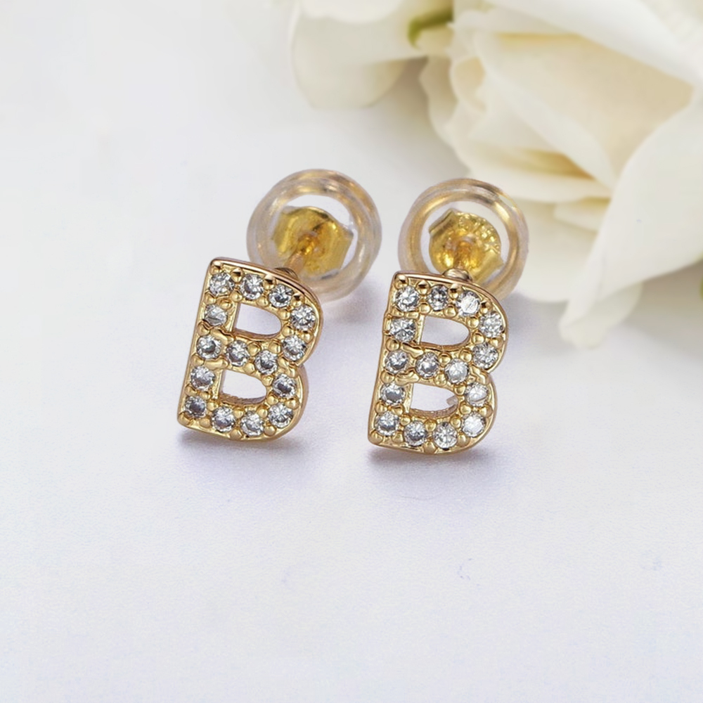 CZ Diamond Letter Stud Earrings Custom Initial Earrings